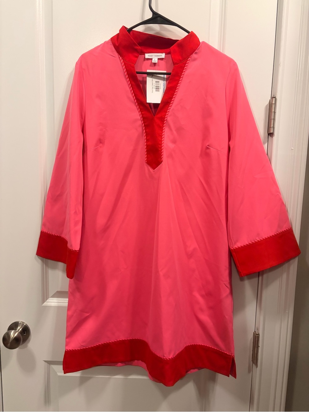 Mary Graham Pink Mini Dress with Red Trim